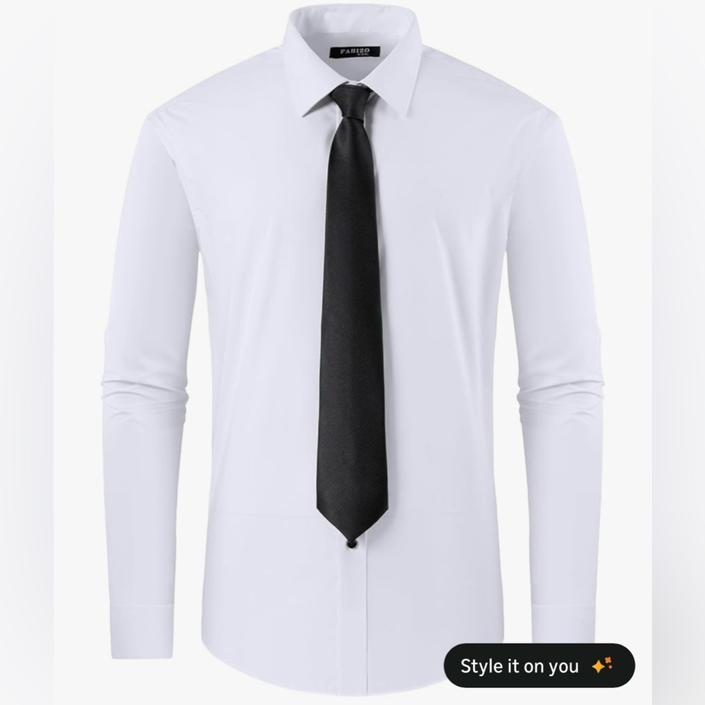 FAHIZO Men's White dress Shirt with Wing Collar, French Cuffs & Accessories